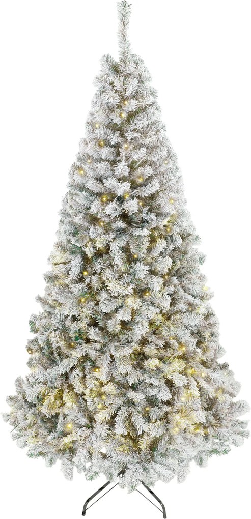 HOMCOM Brad de Crăciun Înzăpezit 200 cm cu 240 LED-uri Alb Cald, 850 Ramuri, Bază Pliabilă, Alb și Verde | Aosom Romania