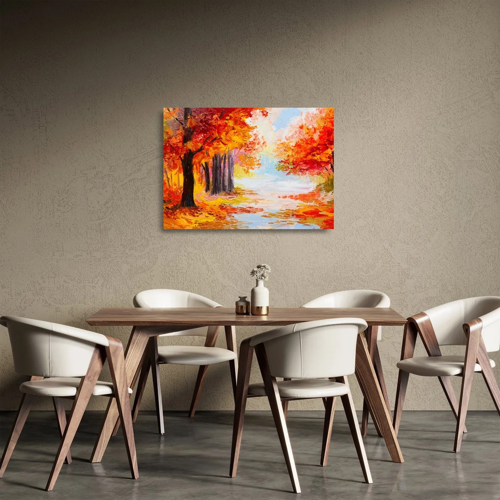 Tablou pe sticlă - Pictura, toamna colorată (70x50 cm)