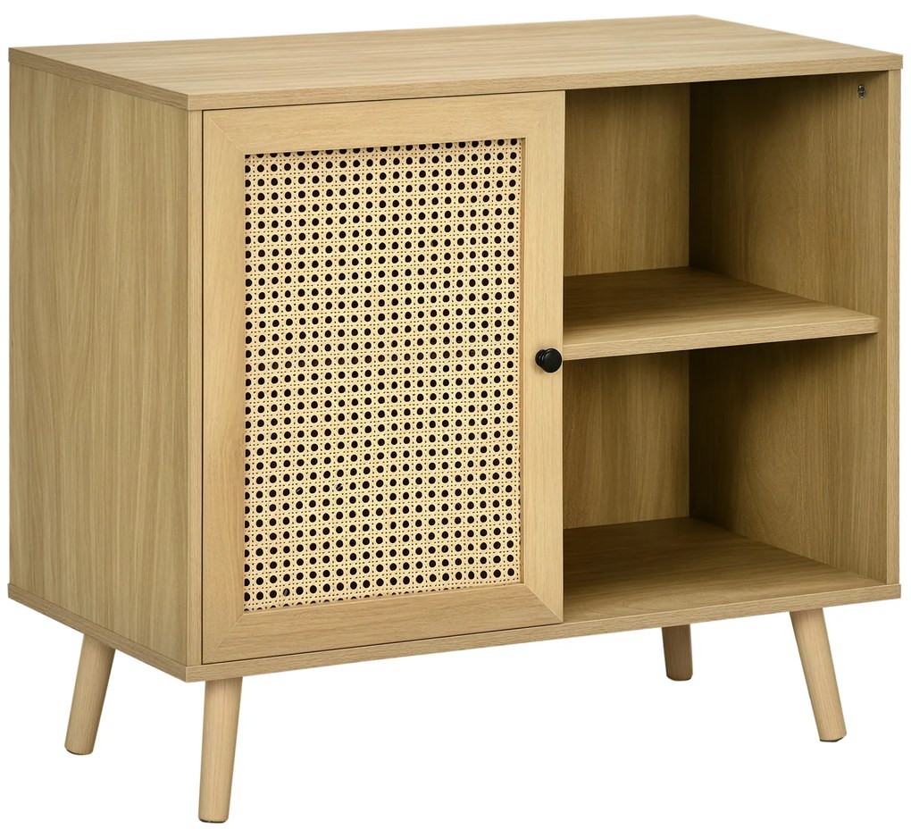 HOMCOM Bufet de depozitare 1 ușă efect răchită - dim. 80L x 39l x 70H cm | Aosom Romania