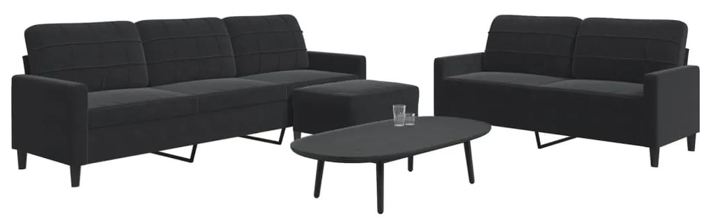 vidaXL Set de canapele cu perne, 3 piese, negru, catifea