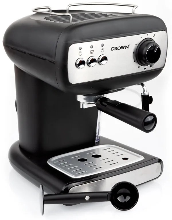 Espressor manual Crown CEM-1525, 850W, 15 bar, 1.2 l, Cafea macinata, Spumare lapte, Incalzire cesti, Negru