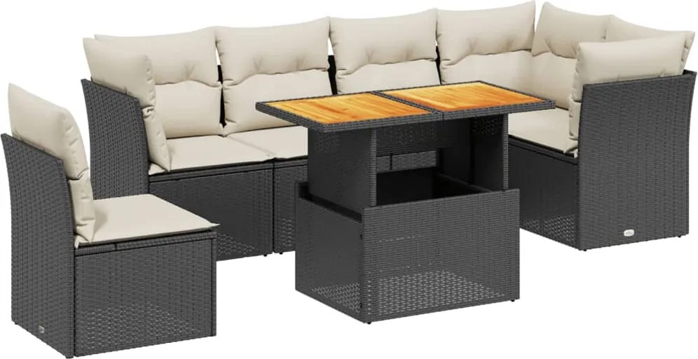 vidaXL Set canapele de grădină cu perne, 7 piese, negru, poliratan