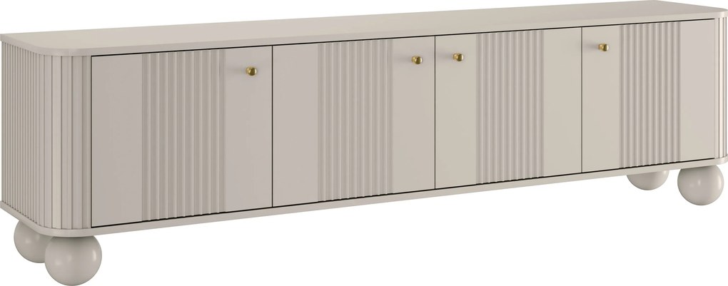 Dulap TV Vesper 4D 187 cm - cașmir / mânere aurii / picioare rotunde
