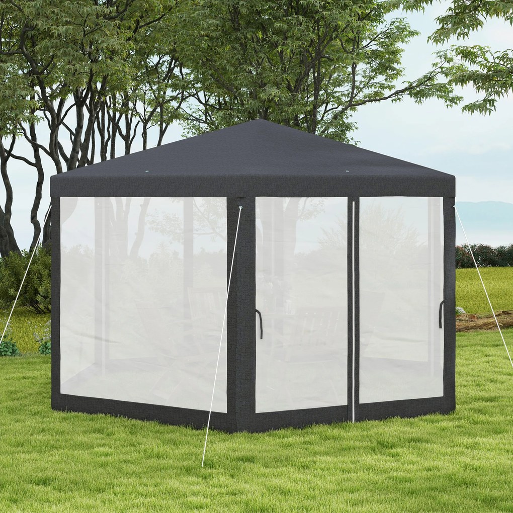 Outsunny Pavilion 4x4 m de Gradina Hexagonal cu Pereti din Plasa, 2 Usi si Picioare Reglabile, Pavilion din Metal si Poliester | Aosom Romania