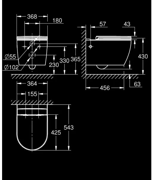 GROHE 103848SH00 - Vas WC suspendat START ROUND CERAMIC, 368 × 543 mm, alb rezistent