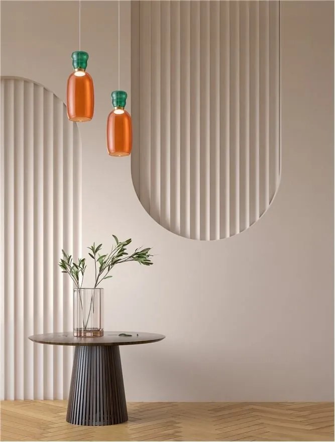 Pendul LED, Lustra design modern Pluma verde/ portocaliu