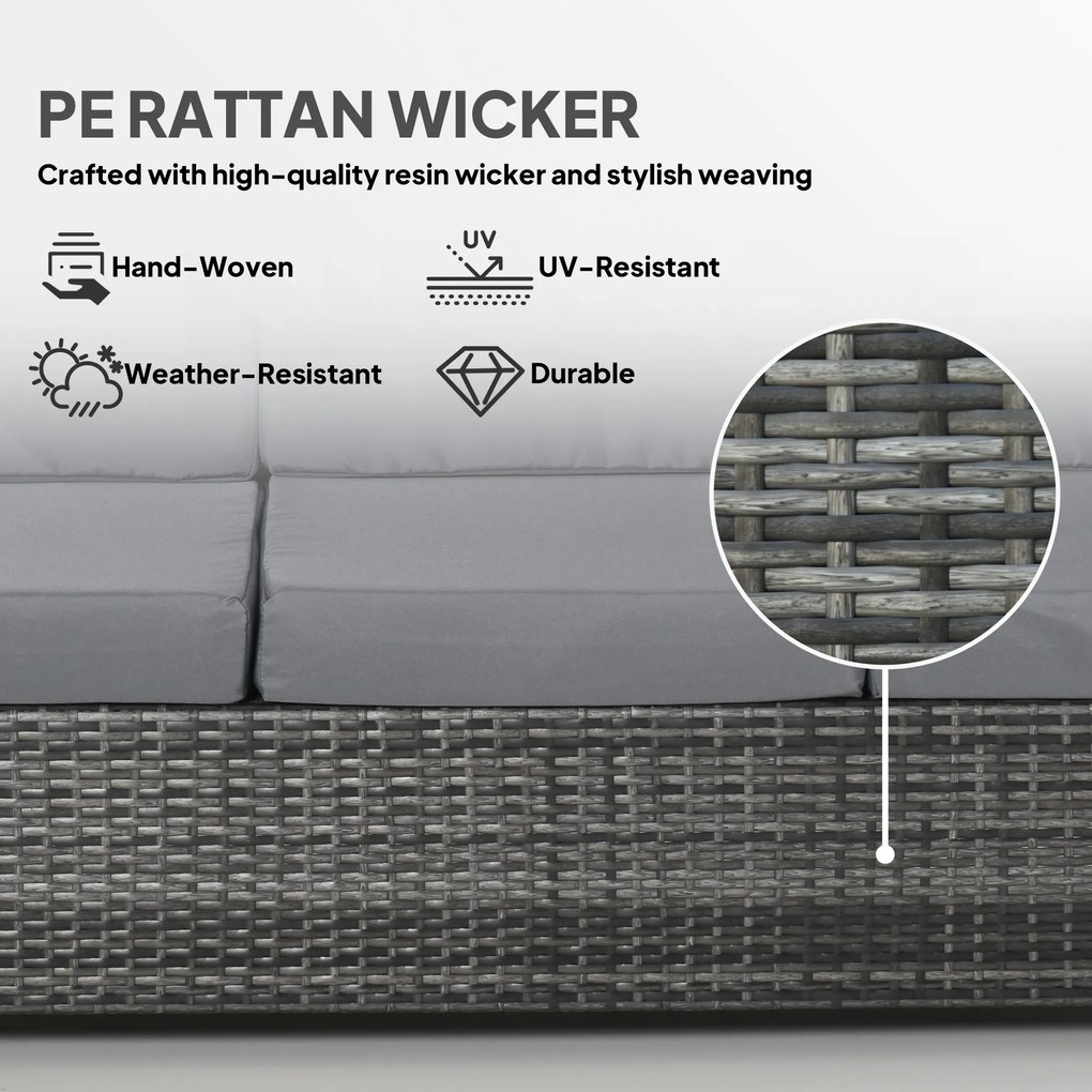 Outsunny Canapea de Exterior cu 3 Locuri din Ratan PE, Canapea cu Perne Detasabile și Structură Metalică pentru Grădină, Terasă și Balcon, 185x70x80 cm, Gri | Aosom Romania