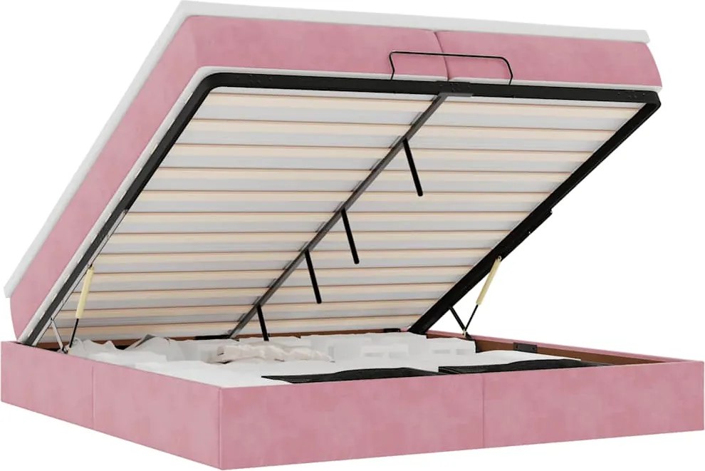 vidaXL Cadru de pat otoman cu saltele Roz 200x200cm catifea
