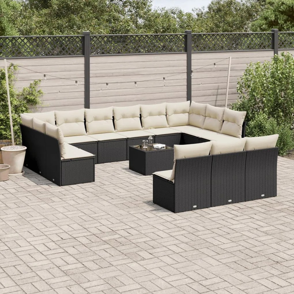 vidaXL Set mobilier de grădină cu perne, 14 piese, negru, poliratan