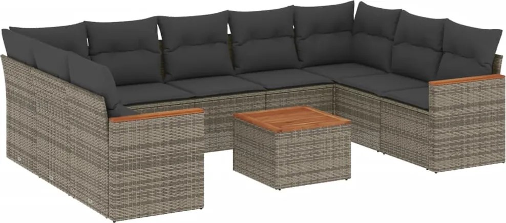 vidaXL Set mobilier de grădină cu perne, 10 piese, gri, poliratan