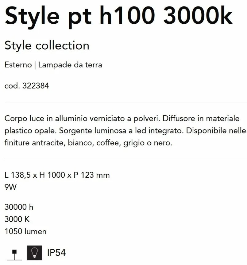 Stalp LED iluminat exterior Style pt h100 3000k gri