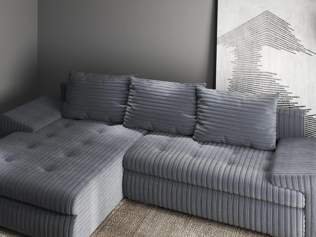 Colțar extensibil dumonde cu ladă de depozitare si sezut confortabil din spuma high-density, Leonardo Ambience Gri 260x185 cm