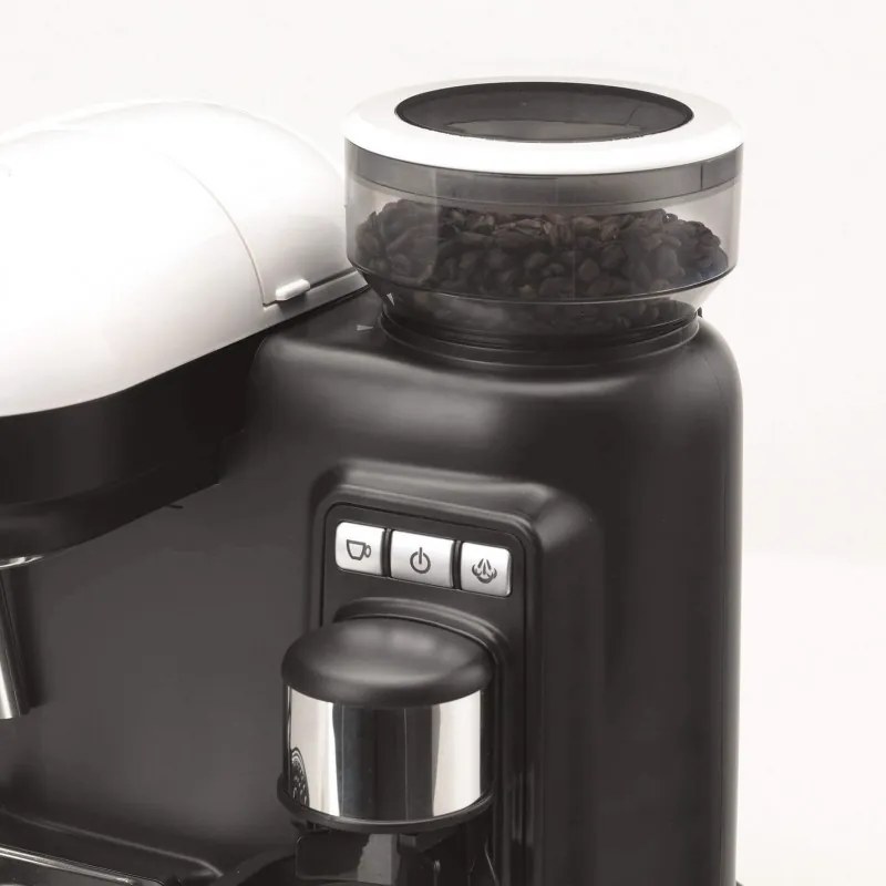 Espressor manual Ariete ESPRESSO MODERNA 1318/01, 1080W, 15 bar, 0.8 L, Rasnita încorporata, Spumare lapte, Alb/Negru