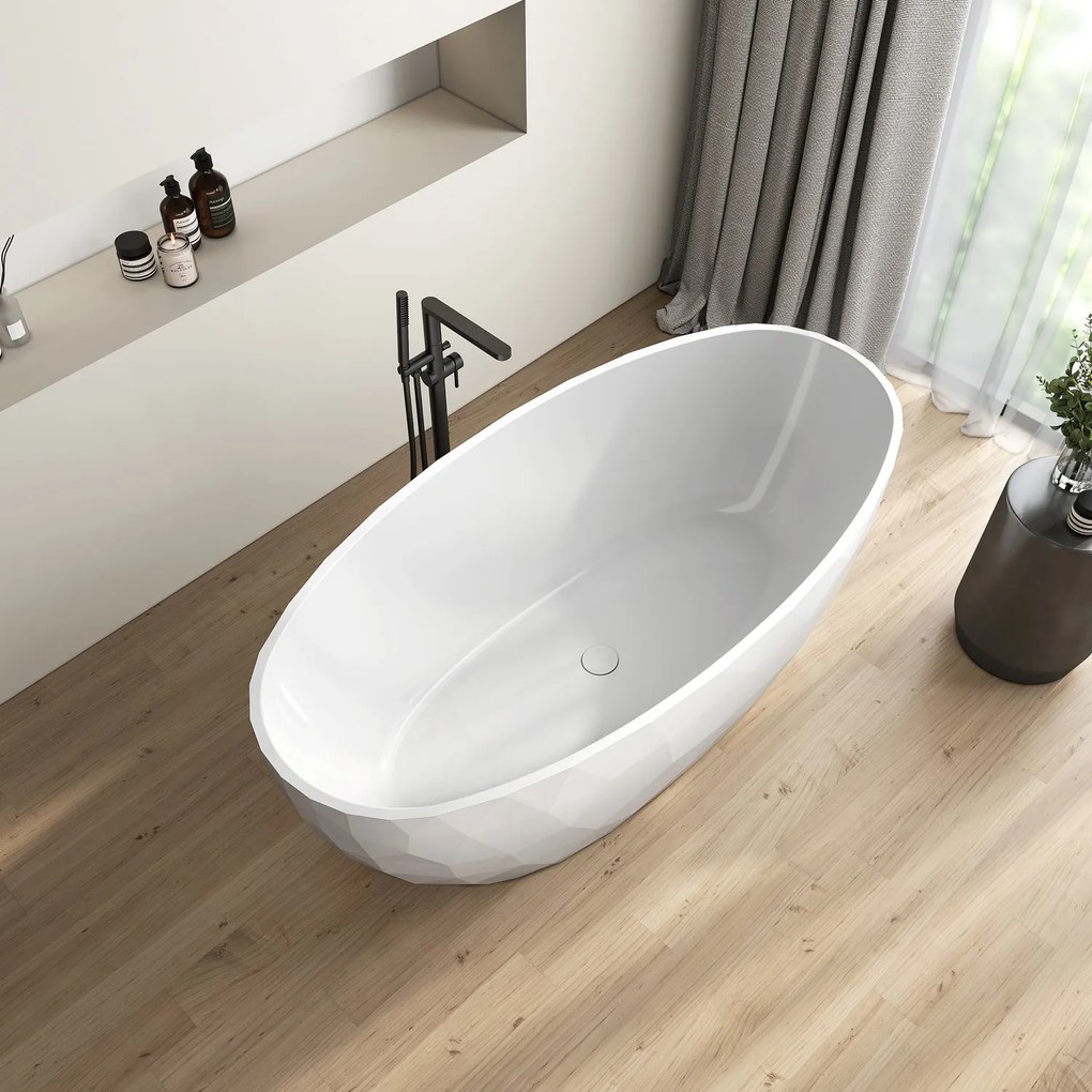 Cada freestanding compozit 3D, ovala 167 x 82 cm, Foglia Ovale Alb