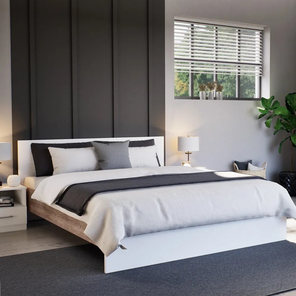 Pat dublu Miami fără cadru 160x200 cm alb-stejar York