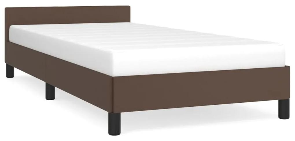 347486 vidaXL Cadru de pat cu tăblie, maro, 100x200 cm, piele ecologică