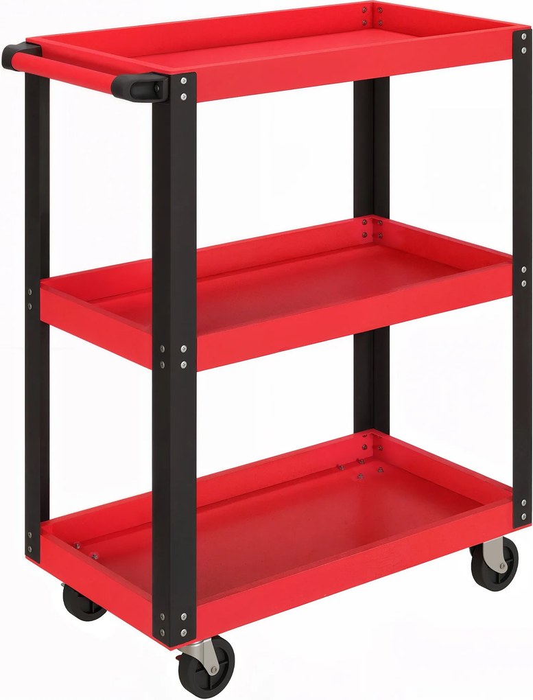 HOMCOM Cărucior Porta Unelte cu 3 Rafturi din Metal și PP, 70.5x35x82.5 cm, Roșu și Negru | Aosom Romania