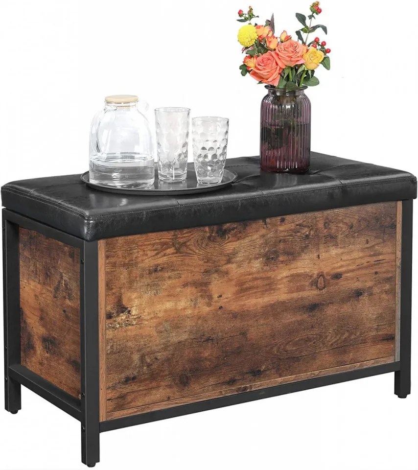 Bancheta Depozitare, Negru / Maro Rustic