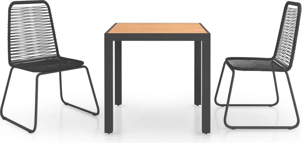 vidaXL Set mobilier de grădină, 3 piese, negru și maro, ratan PVC