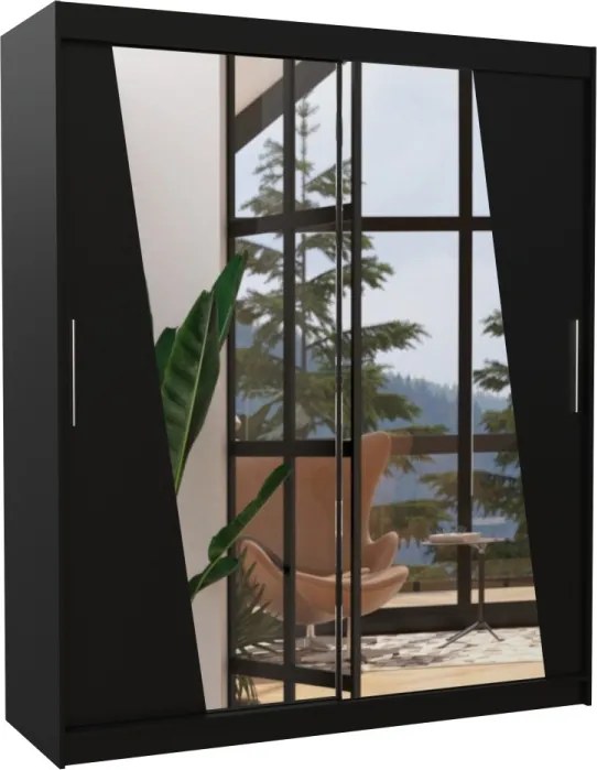 Dulap cu usi glisante si oglinda 180x200 cm, Preto, ADRK Furniture (Culoare: Alb)