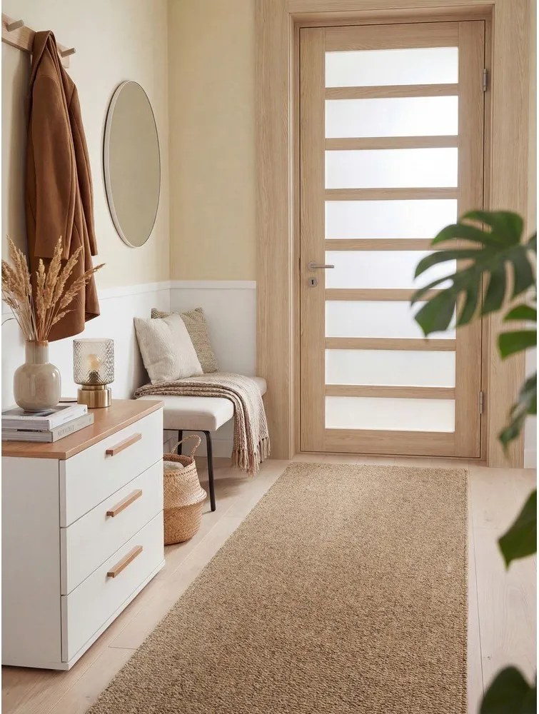 Covor tip traversă maro deschis lavabil 80x240 cm Rocco Caramel – Elle Decoration