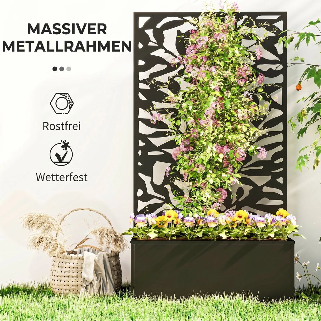 Outsunny Ghiveci cu spallier pentru plante cățărătoare din oțel, montare pe perete sau pe podea, 61x23x113 cm, negru | Aosom Romania
