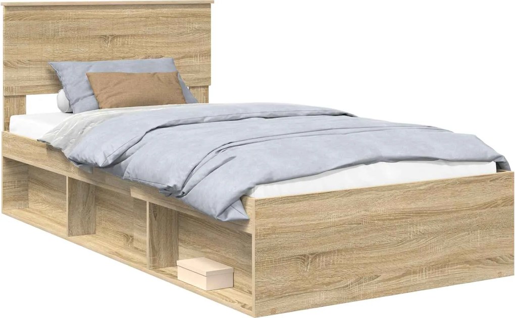 vidaXL Cadru de pat cu headboard Sonoma 100 x 200 cm Lemn de pin masiv