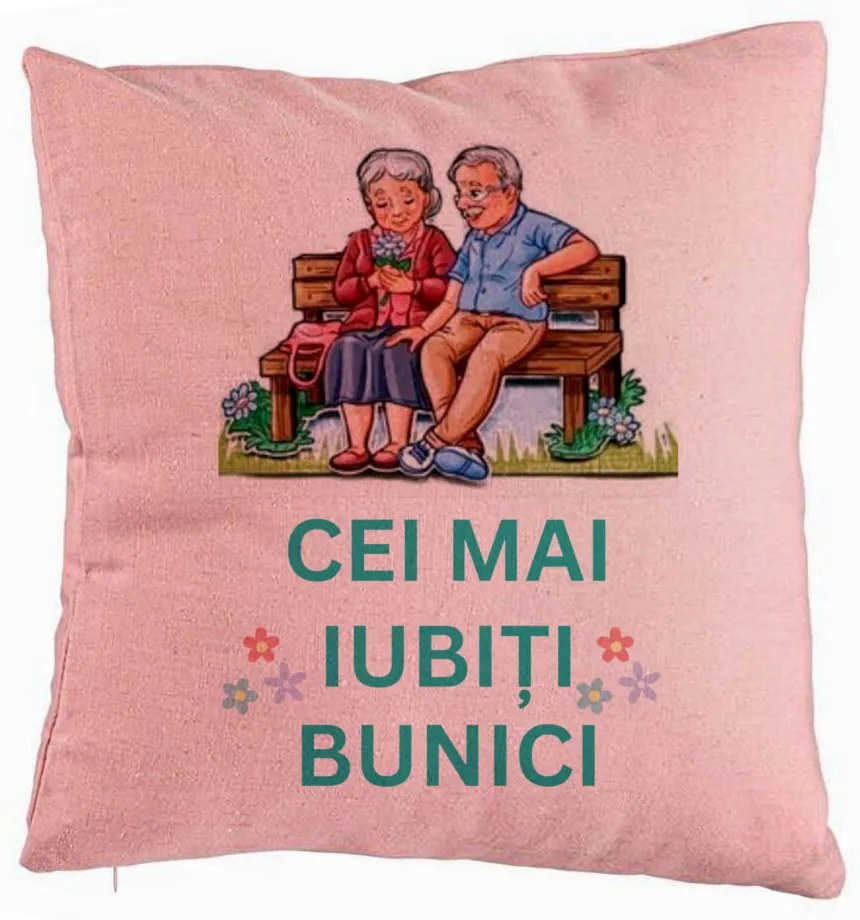 Perna Decorativa pentru Bunici 9, 40x40 cm, Roz, Husa Detasabila, Burduf