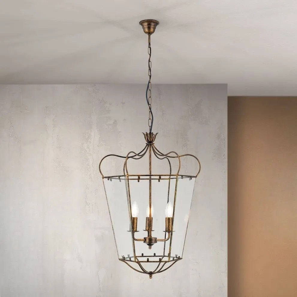 Lustra / Pendul design rustic Manto Latern HL 6-1532/3 Antik-gold OR