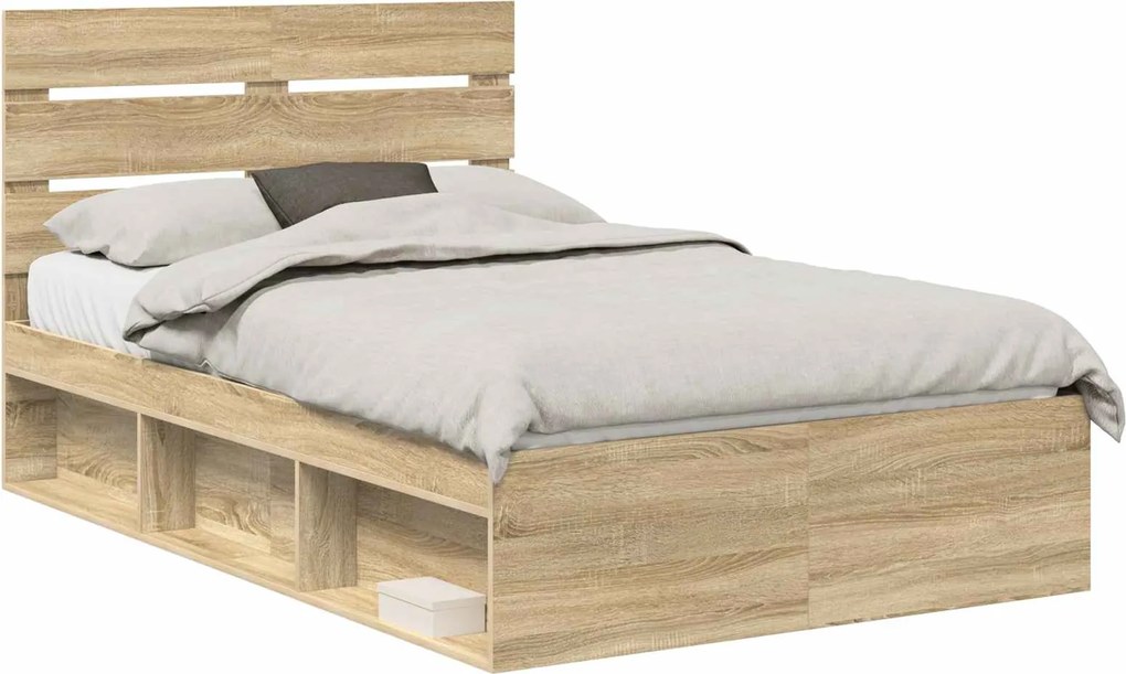 vidaXL Cadru de pat cu headboard Sonoma 120 x 190 cm Lemn de pin masiv