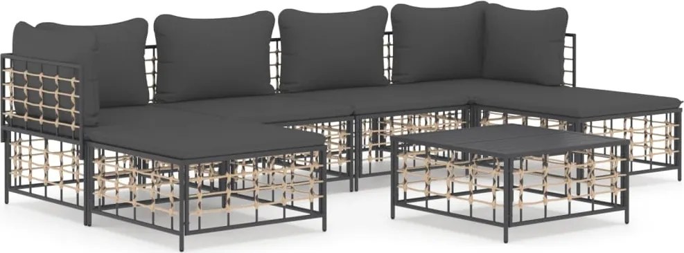 vidaXL Set mobilier de grădină cu perne, 7 piese, antracit, poliratan