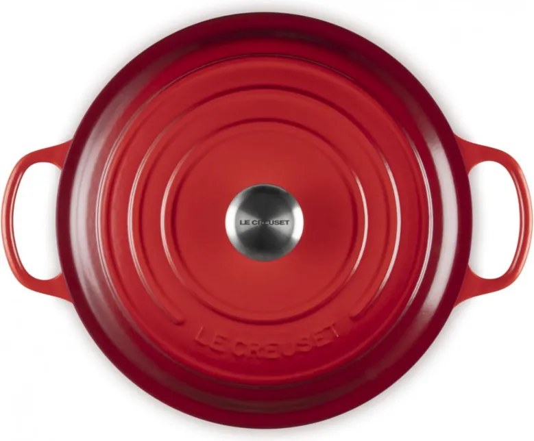 Tigaie din fonta Le Creuset 21179300602430, 30 cm, 6,2 l, Capac etans pentru pastrarea aromelor, Cuptor pana la 260°C, Toate plitele inclusiv inductie, Rosu