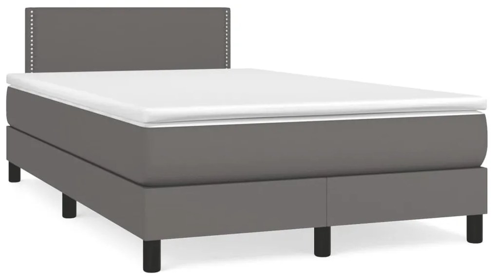 vidaXL Pat box spring cu saltea, gri, 120x190 cm, piele ecologică