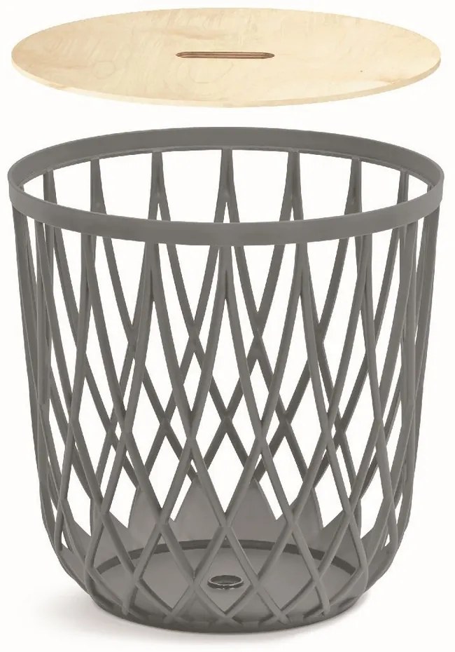 Cos universal cu capac din lemn, 35 l, lemn natural / gri