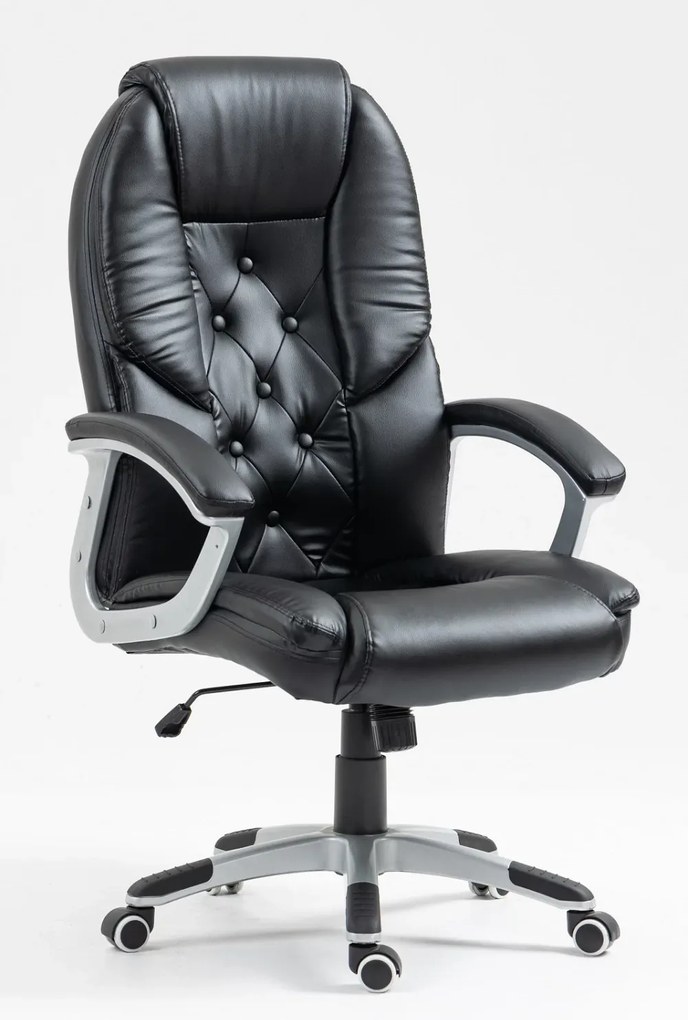 RESIGILAT- Scaun directorial cu Masaj si Incalzire, 8 puncte de masaj vibrator, telecomanda, piele ecologica, Negru