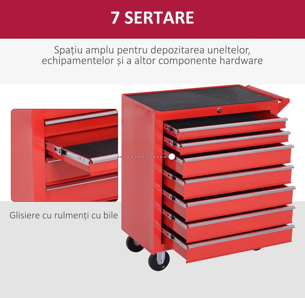 DURHAND Cărucior de unelte, 2 sertare mici și 5 sertare mari, oțel, până la 150 kg, 69 x 33 x 75 cm, roșu | Aosom Romania