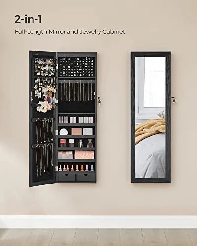 Dulap pentru bijuterii, Songmics, Negru, 120x10x36.7 cm