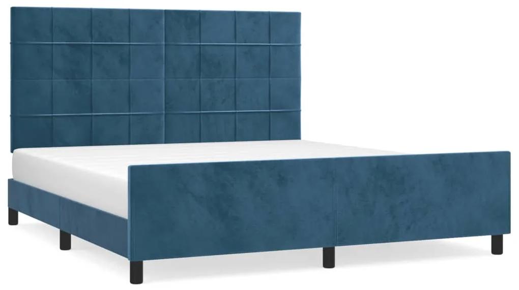 Cadru de pat cu tablie, albastru inchis, 180x200 cm, catifea Albastru inchis, 180 x 200 cm, Cu blocuri patrate