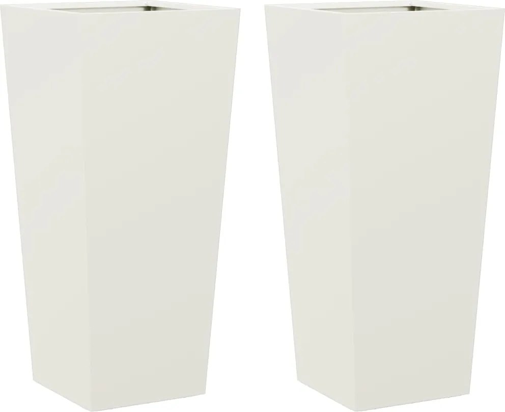 vidaXL Jardiniere de grădină, 2 buc., alb, 35x35x75 cm, oțel