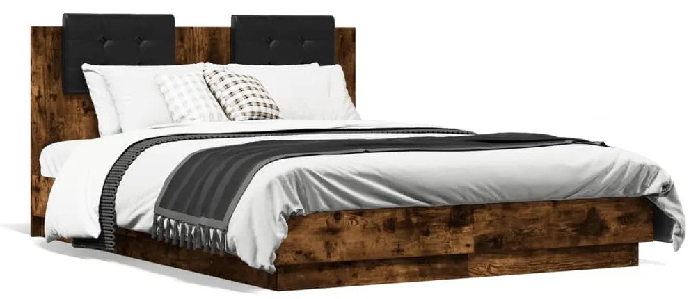 3209951 vidaXL Cadru de pat cu tăblie stejar fumuriu 140x190 cm lemn prelucrat