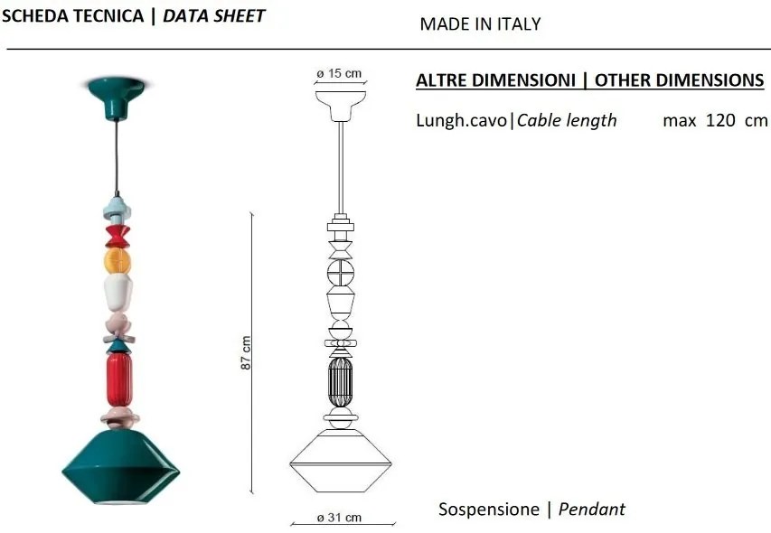 Pendul ceramic design italian realizat manual LARIAT H-87cm