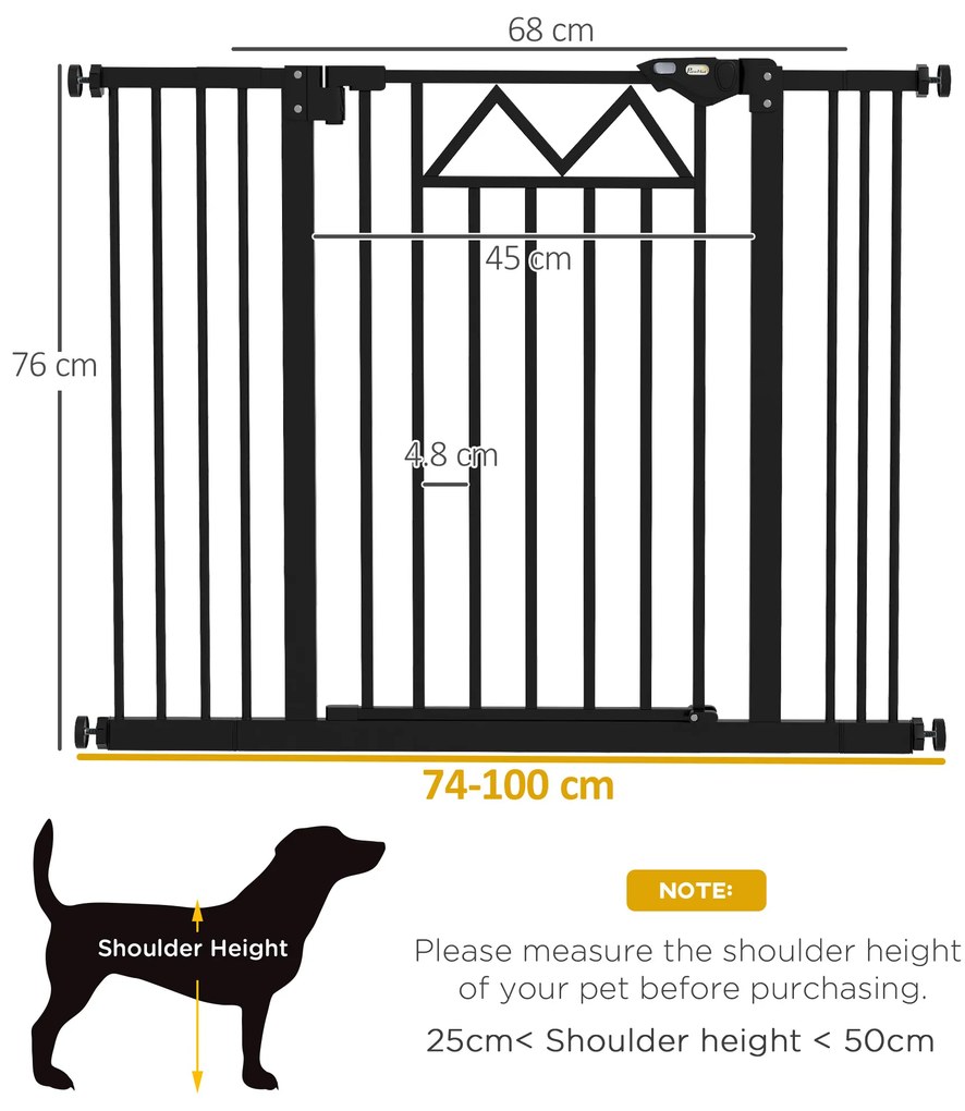 PawHut Barieră pentru câini cu 4 șuruburi reglabile și bandă adezivă, din metal și plastic, 74-100x76 cm, negru | Aosom Romania