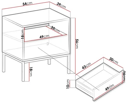 Noptieră MONO 56x54 cm bej/negru
