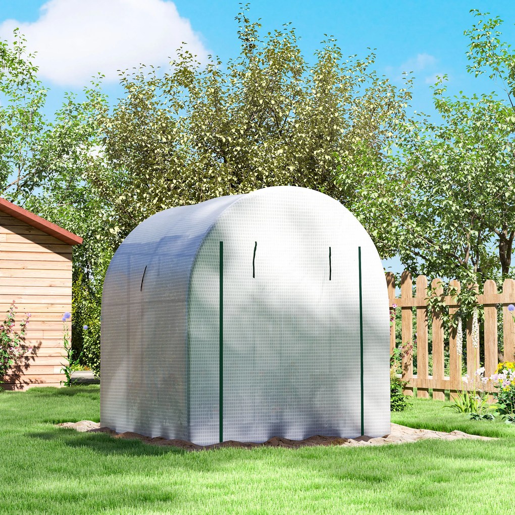 Outsunny Seră Tip Tunel Walk-in cu Acoperire PE Rezistentă la UV, Uși și Ferestre cu Plasă, 1,8 x 1,8 x 2 m, Verde | Aosom Romania