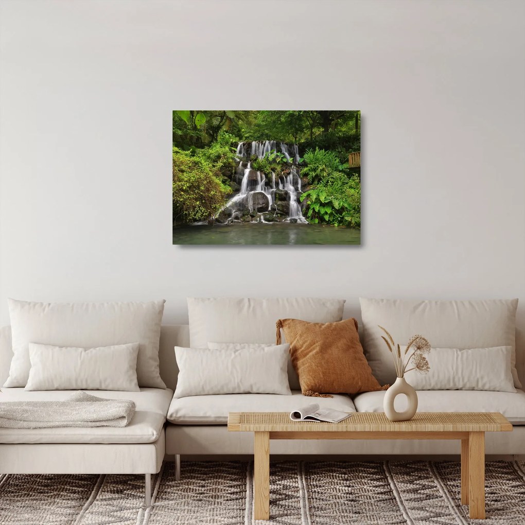 Tablou pe sticlă - Cascadă tropicală (70x50 cm)