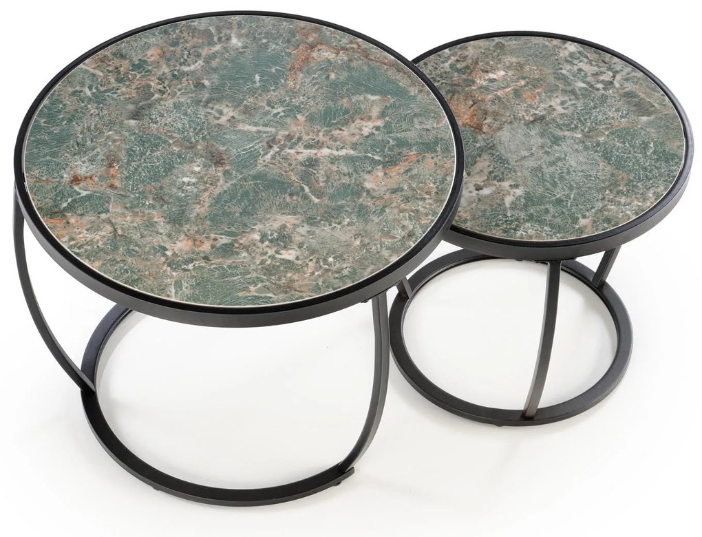 Set 2 buc. măsuțe de cafea Inesz (marmură verde + negru). 1092447