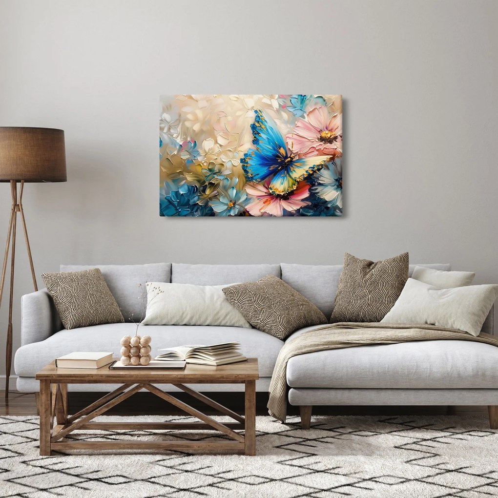 Tablou - Pictura de flori și fluturi (90x60 cm)