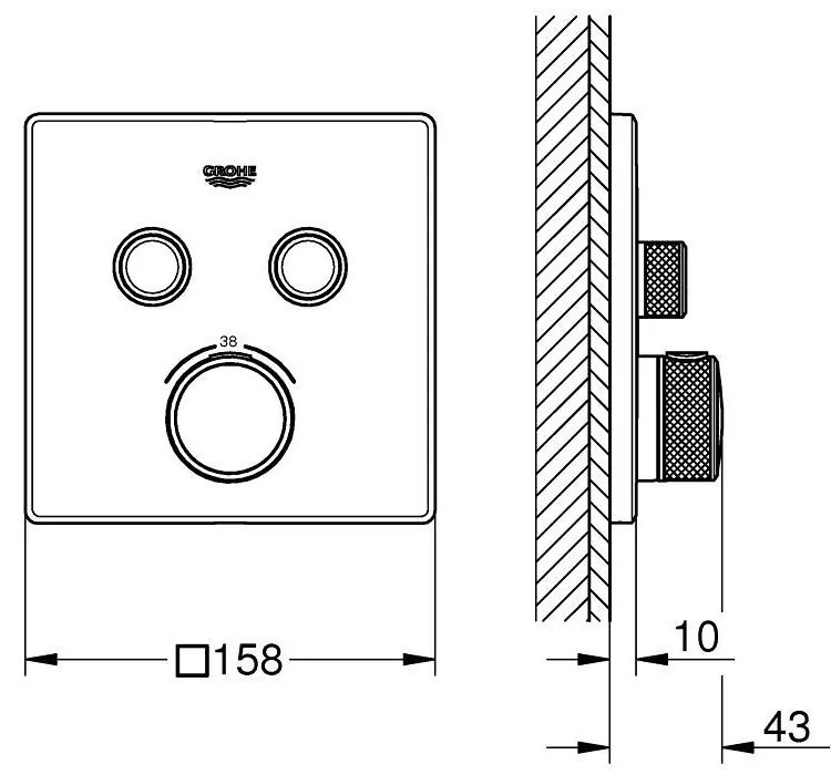 Baterie dus incastrata termostatata Grohe Grohtherm SmartControl, patrata, crom lucios