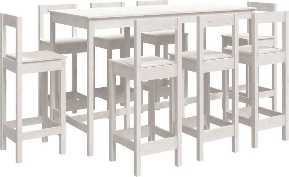 vidaXL Set mobilier de bar, 9 piese, alb, lemn masiv de pin