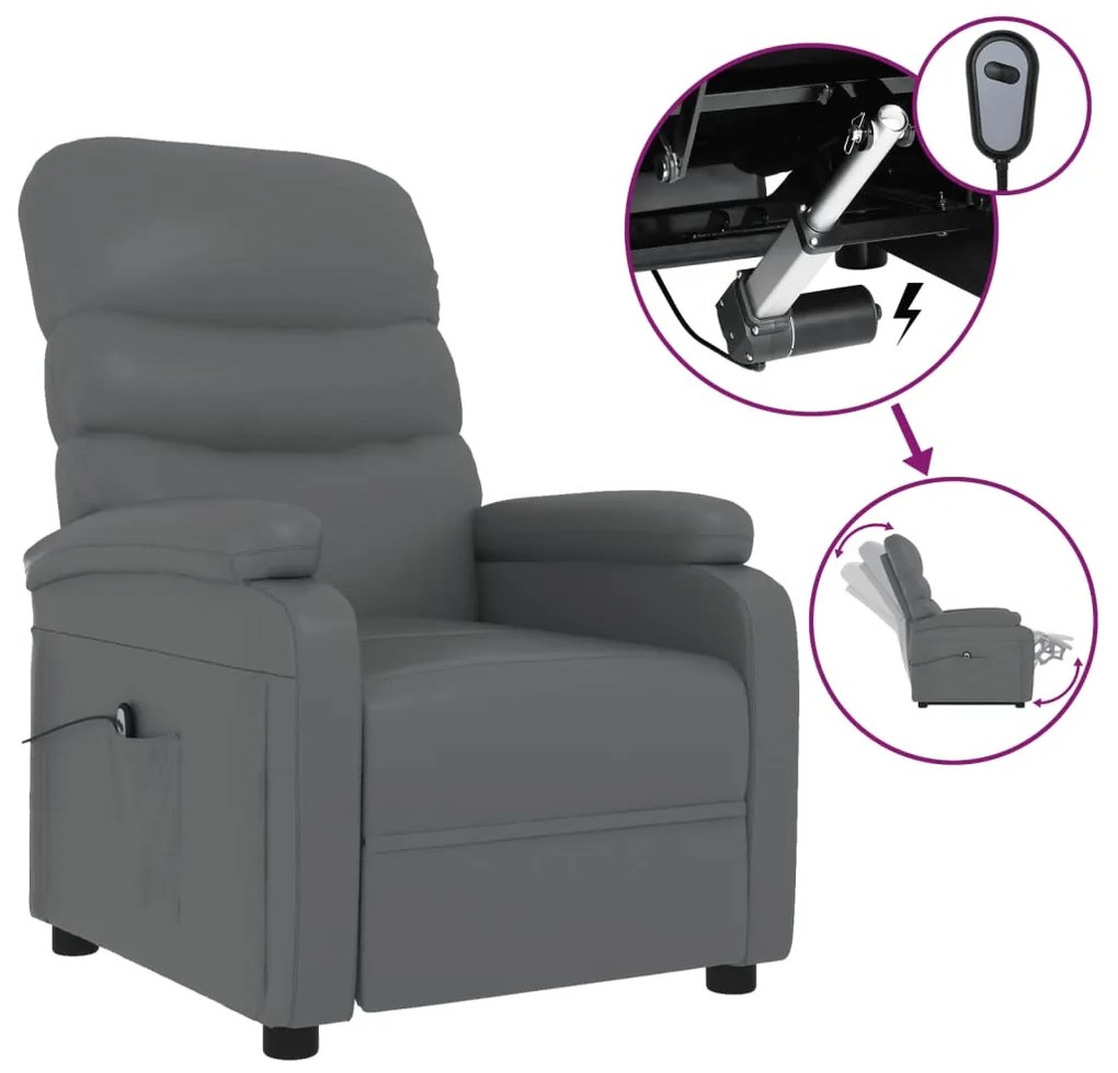 3073673 vidaXL Fotoliu rabatabil electric, gri, piele ecologică